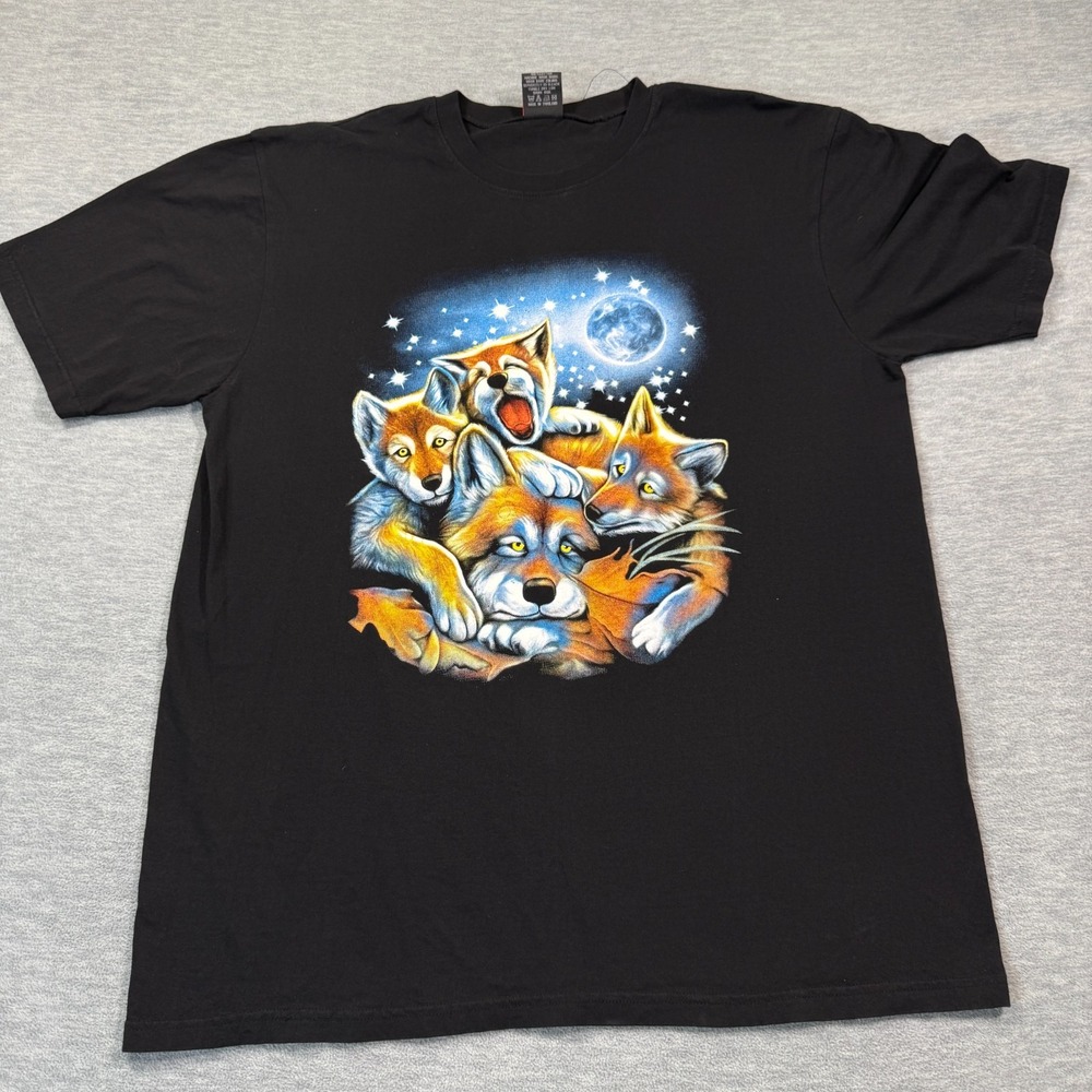 Hot Eagle Shirt Men XXL‎ Black Vintage Wolf Moon Howling Graphic Print Nature